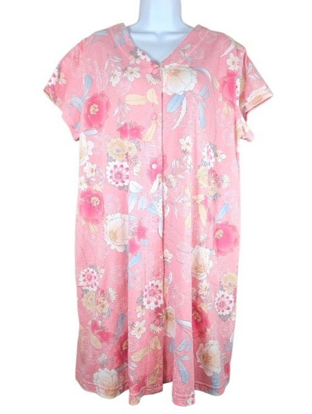 Miss Elaine pink floral nightgown house dress robe Womens Large